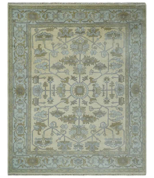 Antique Traditional Persian Hand knotted Oriental Oushak 8x10 Beige, Blue and Grey Area Rug | CP909810