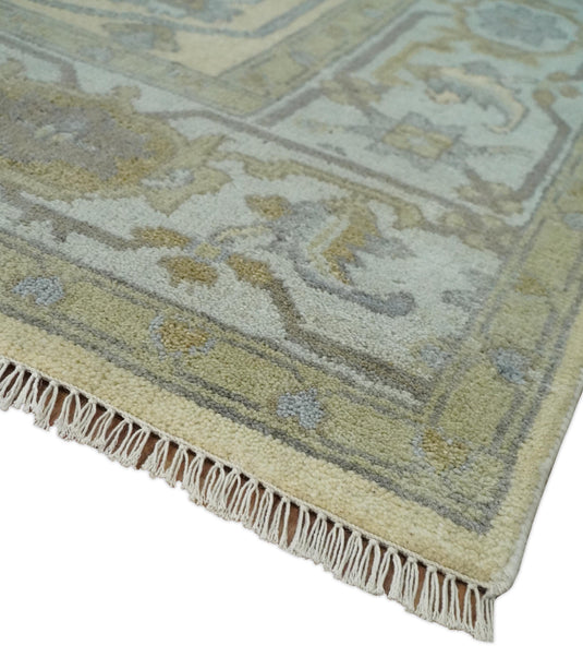 Antique Traditional Persian Hand knotted Oriental Oushak 8x10 Beige, Blue and Grey Area Rug | CP909810