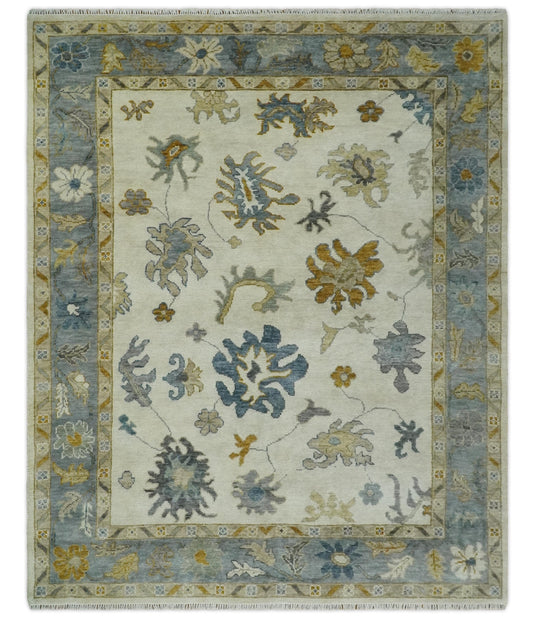 Antique Tradtional Vintage Oriental Oushak White, Blue and Brown 5x8, 6x9, 8x10, 9x12, 10x14 and 12x15 | CP910