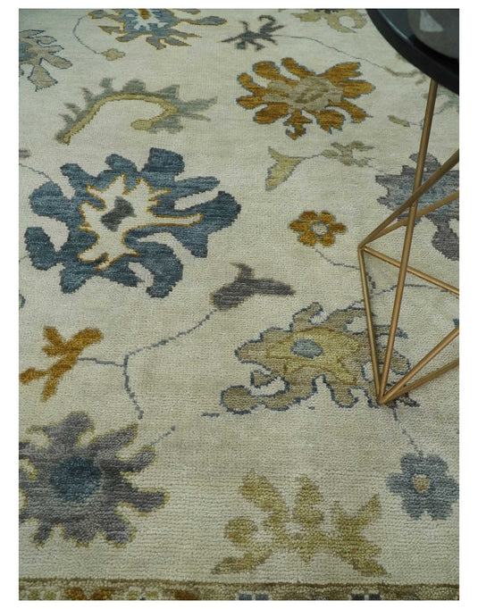 Antique Tradtional Vintage Oriental Oushak White, Blue and Brown 5x8, 6x9, 8x10, 9x12, 10x14 and 12x15 | CP910