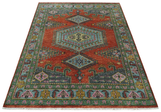 Red, Blue and Olive Wool 5x8, 6x9, 8x10 and 9x12 Traditional Antique Vintage Persian Hand knotted Area Rug | CP914