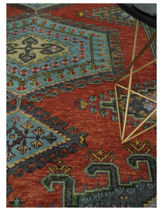 Red, Blue and Olive Wool 5x8, 6x9, 8x10 and 9x12 Traditional Antique Vintage Persian Hand knotted Area Rug | CP914