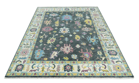 Traditional Persian Hand knotted Oriental Oushak 9x12 Wool Dark Gray and Ivory Area Rug | CP917912