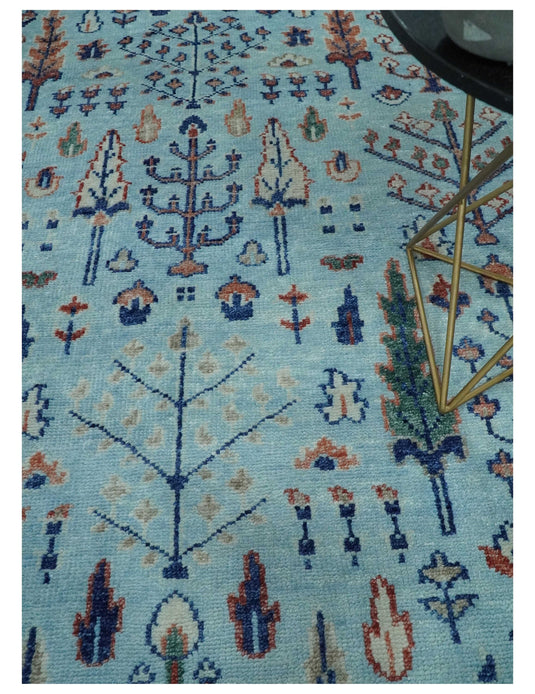 Traditional Handknotted Tree of Life Oriental Oushak Rug, Sky Blue and Rust |  NCP2747
