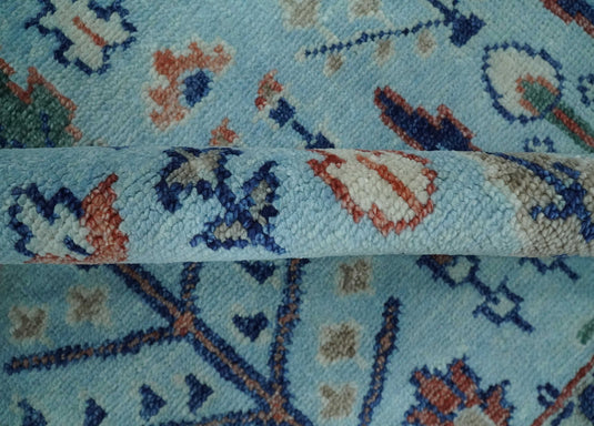 Traditional Handknotted Tree of Life Oriental Oushak Rug, Sky Blue and Rust |  NCP2747