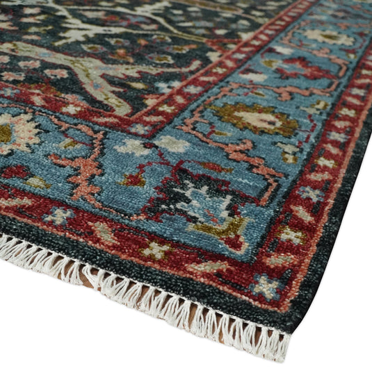 Antique Hand Knotted Vintage Oushak Wool Area Rug, Charcoal, Rust and Blue | NCP2745