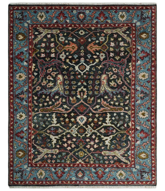 Antique Hand Knotted Vintage Oushak Wool Area Rug, Charcoal, Rust and Blue | NCP2745