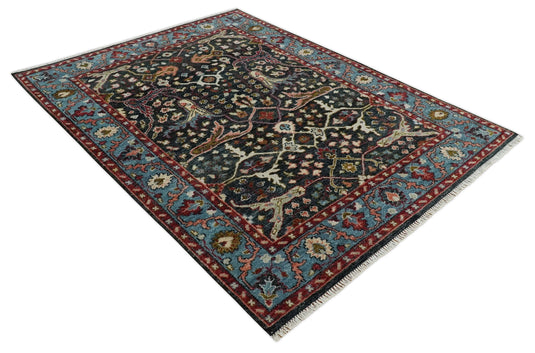 Antique Hand Knotted Vintage Oushak Wool Area Rug, Charcoal, Rust and Blue | NCP2745