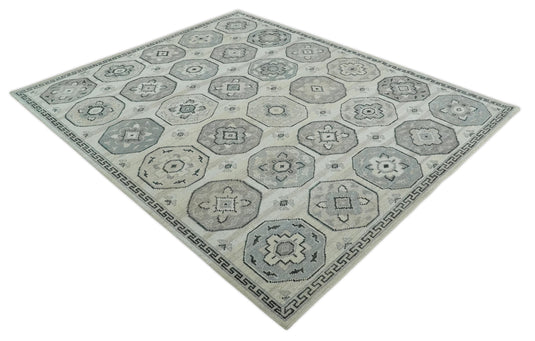 Hand Knotted Turkish Traditional Antique Persian Low Pile Area Rug, Silver, Beige and Gray  | NCP2758