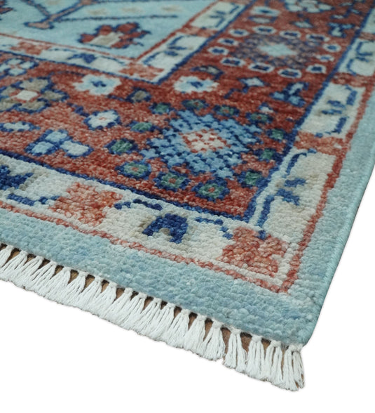 Traditional Handknotted Tree of Life Oriental Oushak Rug, Sky Blue and Rust |  NCP2747