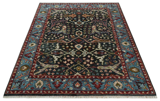 Antique Hand Knotted Vintage Oushak Wool Area Rug, Charcoal, Rust and Blue | NCP2745