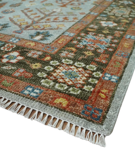 Tree of Life Hand Knotted Traditional Persian Vintage Oushak Wool Rug, Silver, Brown and Rust  | NCP2757