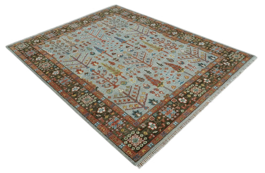 Tree of Life Hand Knotted Traditional Persian Vintage Oushak Wool Rug, Silver, Brown and Rust  | NCP2757