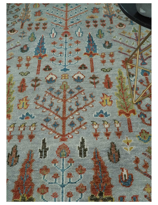 Tree of Life Hand Knotted Traditional Persian Vintage Oushak Wool Rug, Silver, Brown and Rust  | NCP2757