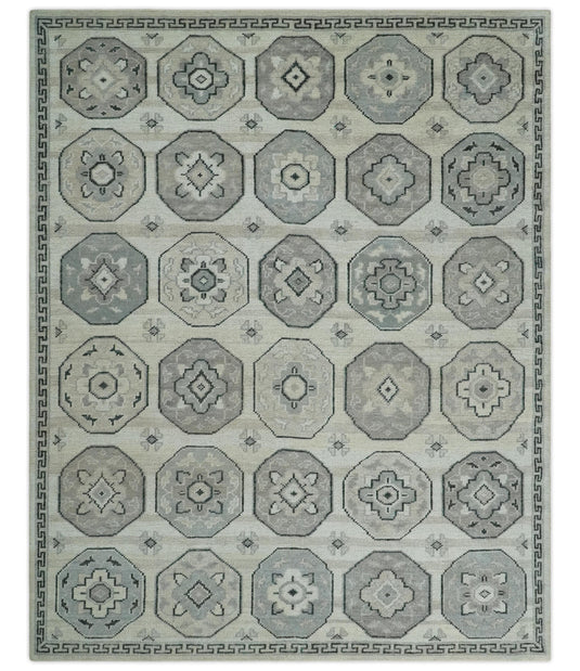 Hand Knotted Turkish Traditional Antique Persian Low Pile Area Rug, Silver, Beige and Gray  | NCP2758