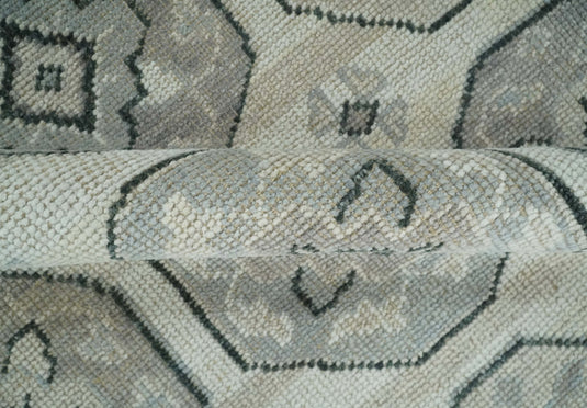 Hand Knotted Turkish Traditional Antique Persian Low Pile Area Rug, Silver, Beige and Gray  | NCP2758