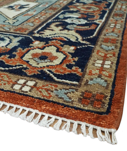 Antique Persian Heriz Serapi Rug, Rust Ivory and Blue Traditional Rug, Hand Knotted 3x5, 5x8, 6x9, 8x10, 9x12, Living Room Rug | CP923