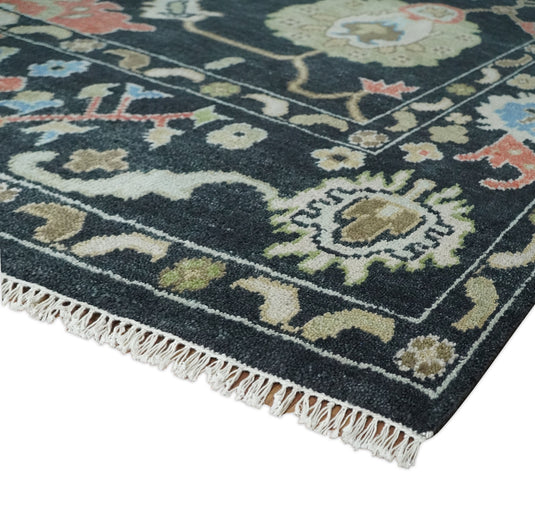 Antique Traditional Persian Hand knotted Oushak 8x10 Wool Charcoal and Beige Area Rug | CP997