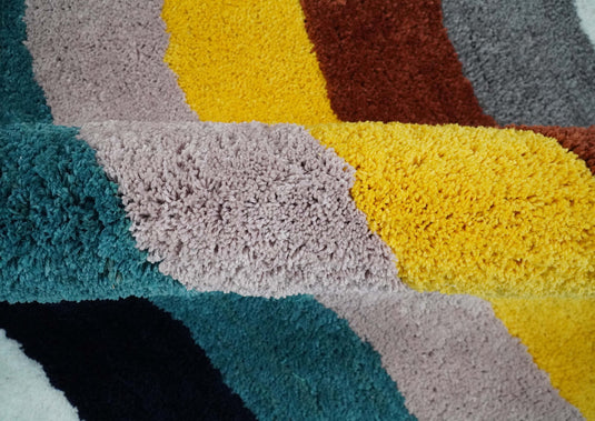 Hand Woven Soft White with Multicolored Stripes Plush  3x5, 4x6 and 5x7  Shaggy Area Rug | SHAG4