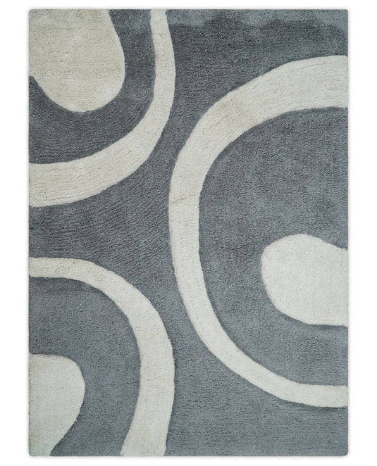 Hand Woven Soft grey and White Plush  3x5, 4x6 and 5x7 Shaggy Area Rug | SHAG6