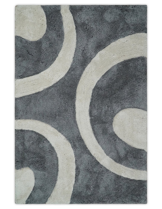 Hand Woven Soft grey and White Plush  3x5, 4x6 and 5x7 Shaggy Area Rug | SHAG6