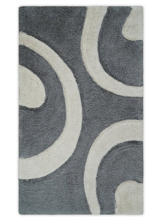 Hand Woven Soft grey and White Plush  3x5, 4x6 and 5x7 Shaggy Area Rug | SHAG6