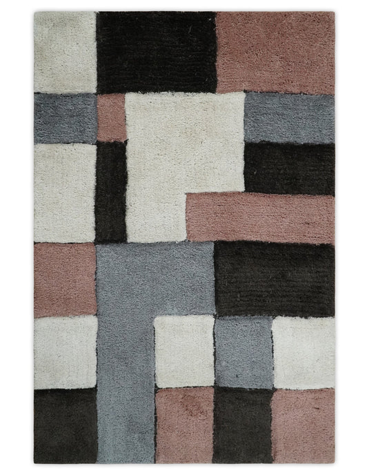 Hand Woven Soft geometric Multicolored Plush  3x5, 4x6 and 5x7  Shaggy Area Rug | SHAG7
