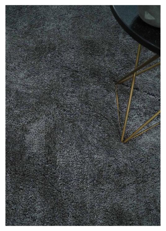 Hand Woven Soft Solid Plush  3x5, 4x6 and 5x7 Dark grey Shaggy Area Rug | SHAG8