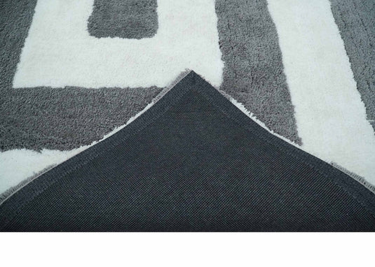 Hand Woven Soft geometric grey and Ivory Plush 3x5, 4x6 and 5x7  Shaggy Area Rug | SHAG9