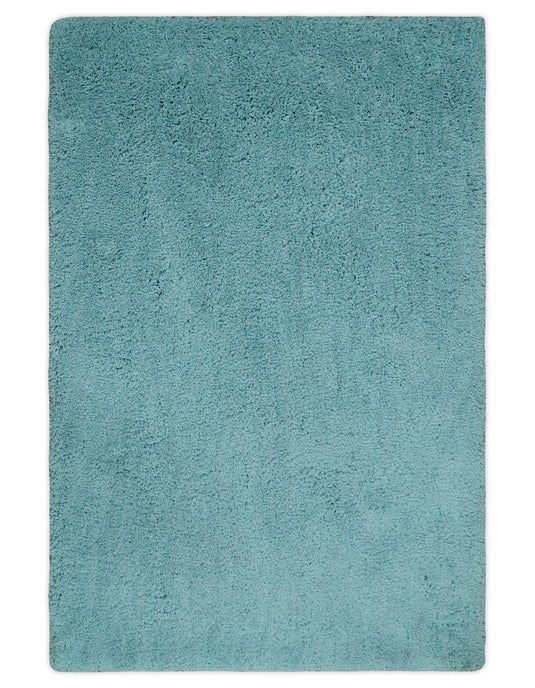 Hand Woven Soft Solid Plush  3x5, 4x6 and 5x7 Blue Shaggy Area Rug | SHAG12