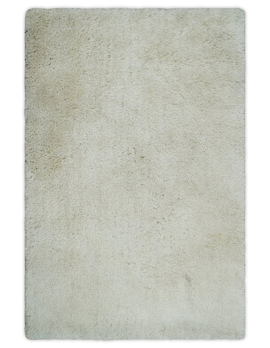 Hand Woven Soft Solid Plush  3x5, 4x6 and 5x7 Ivory Shaggy Area Rug | SHAG1