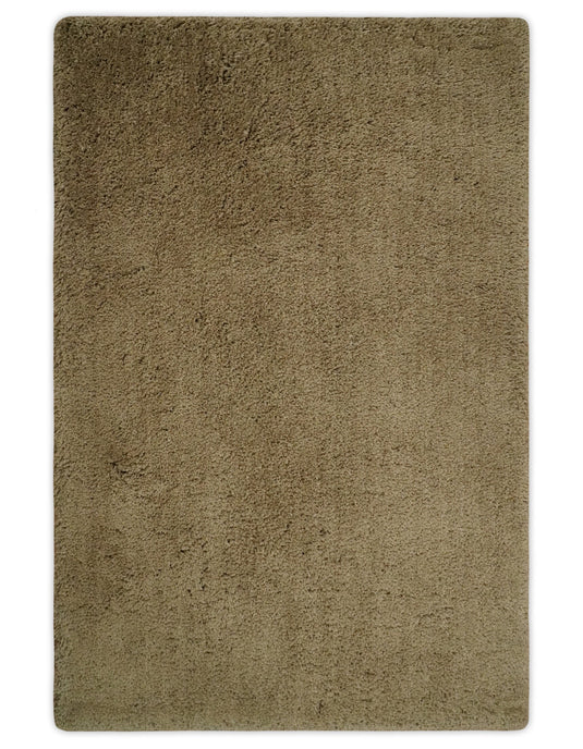 Hand Woven Soft Solid Plush  3x5, 4x6 and 5x7 Brown Shaggy Area Rug | SHAG3