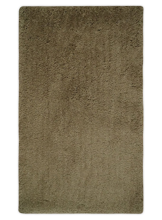 Hand Woven Soft Solid Plush  3x5, 4x6 and 5x7 Brown Shaggy Area Rug | SHAG3
