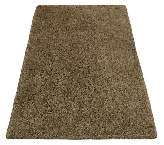 Hand Woven Soft Solid Plush  3x5, 4x6 and 5x7 Brown Shaggy Area Rug | SHAG3