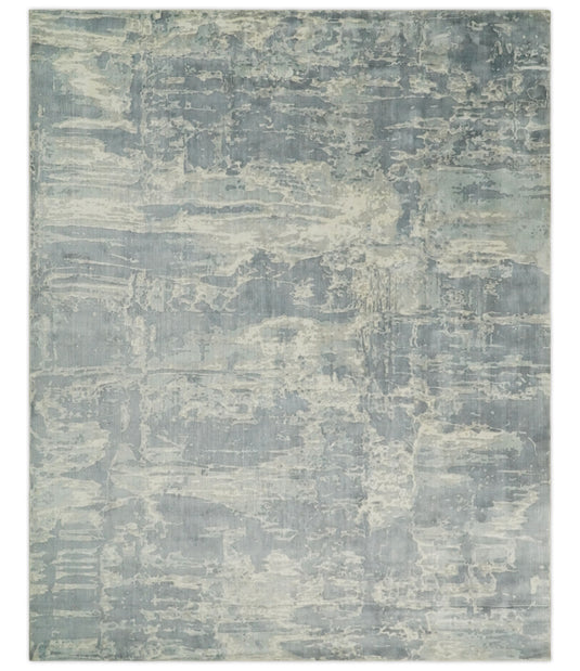 Abstract Modern Bamboo Silk Area Rug, Living Room Rug, Bedroom rug and Dinning room Rug, Beige and grey, 8x10