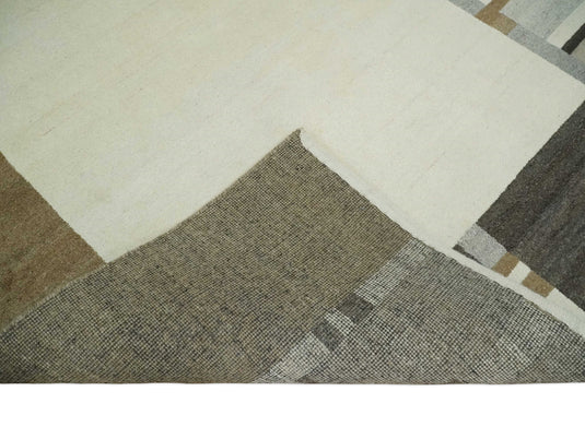 Hand Knotted Ivory, Brown and charcoal Stripes Lori Gabbeh Traditional Antique Southwestern rug, 6X8