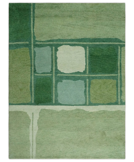 Hand Knotted modern Moss Green and Ivory Lori Gabbeh Traditional Antique Southwestern rug, 6X8