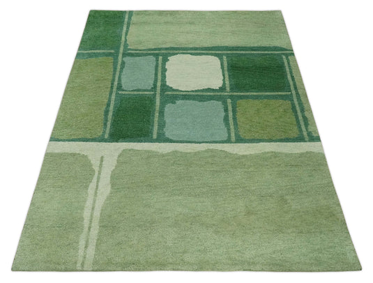 Hand Knotted modern Moss Green and Ivory Lori Gabbeh Traditional Antique Southwestern rug, 6X8