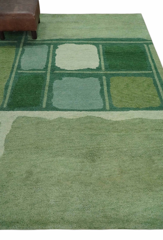 Hand Knotted modern Moss Green and Ivory Lori Gabbeh Traditional Antique Southwestern rug, 6X8