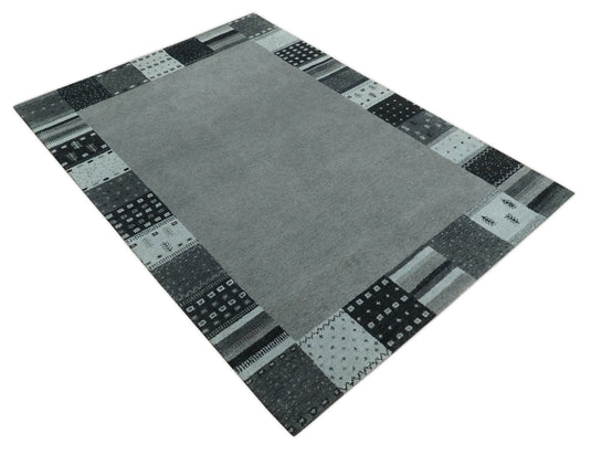 Hand Knotted modern Charcoal, Grey and Ivory Lori Gabbeh Traditional Antique Southwestern rug, 6X8