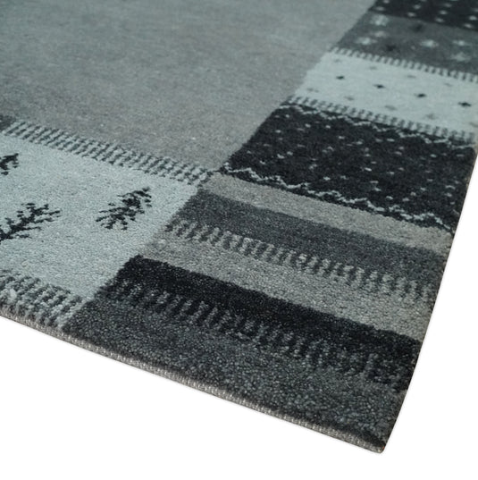 Hand Knotted modern Charcoal, Grey and Ivory Lori Gabbeh Traditional Antique Southwestern rug, 6X8