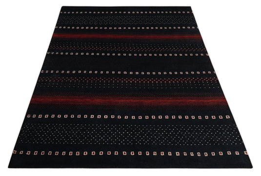 Hand Knotted modern Black, Ivory and red Lori Gabbeh Traditional Antique Southwestern rug, 6X8