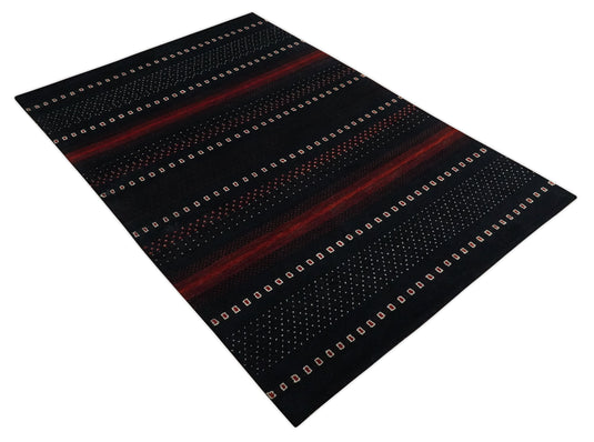 Hand Knotted modern Black, Ivory and red Lori Gabbeh Traditional Antique Southwestern rug, 6X8