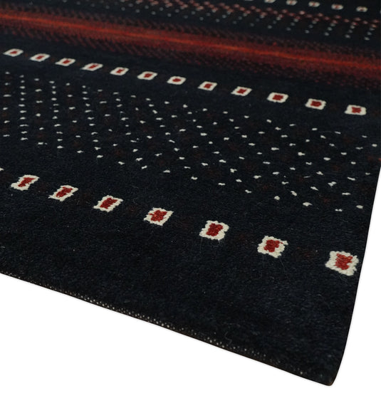 Hand Knotted modern Black, Ivory and red Lori Gabbeh Traditional Antique Southwestern rug, 6X8