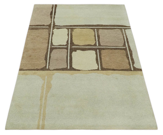 Hand Knotted modern Beige, Brown and Camel Lori Gabbeh Traditional Antique Southwestern rug, 6X8