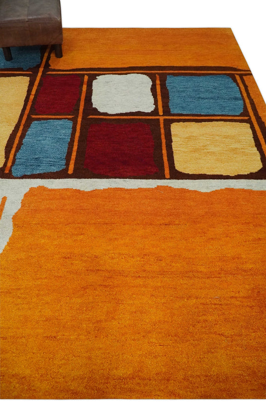 Hand Knotted modern Mustard, gold, brown, blue Lori Gabbeh Traditional Antique Southwestern rug, 6X8