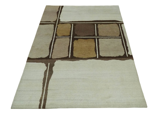 Hand Knotted modern Ivory, Beige and Brown Lori Gabbeh Traditional Antique Southwestern rug, 6X8