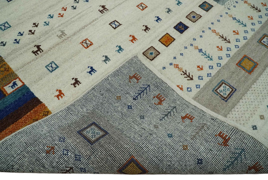 Hand Knotted animal Life Ivory with multicolored figures Lori Gabbeh Traditional Antique Southwestern rug, 6X8
