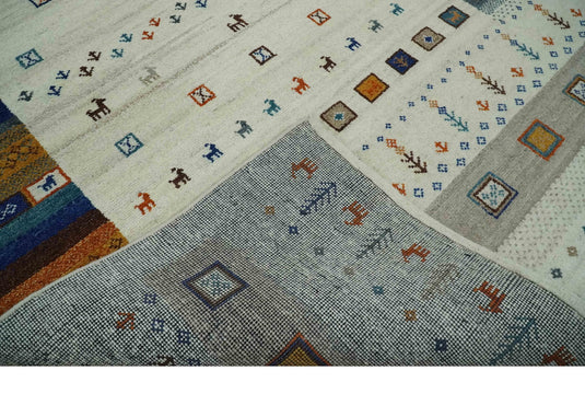 Hand Knotted modern Ivory with multicolored stripes Lori Gabbeh Traditional Antique Southwestern rug, 6X8
