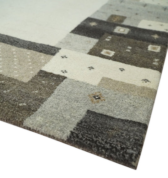 Hand Knotted modern Ivory with multicolored stripes Lori Gabbeh Traditional Antique Southwestern rug, 6X8